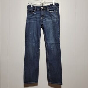 Express Skinny Low Rise Jeans Dark Wash Paint Splatter Distressed Size 4s